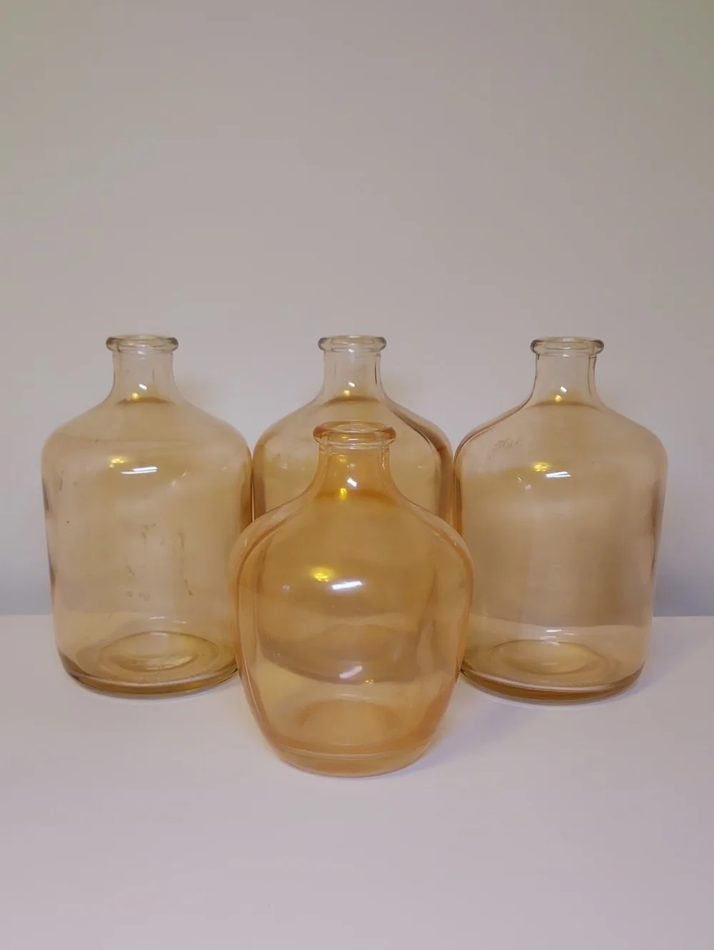 Peachy-Pink Iridescent Glass Bud Vases
